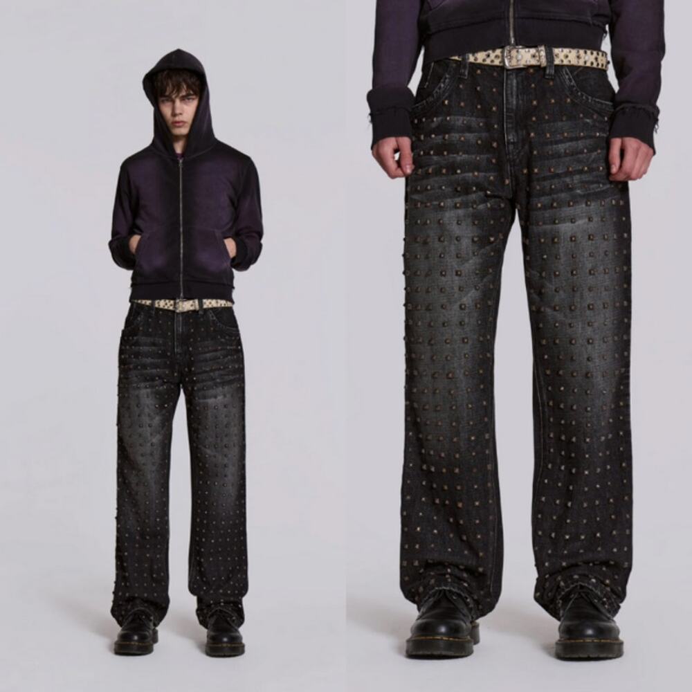 Jaded London | NEW Washed Black‎ Stud Scott Jean W38 Antique Faded Street Hippie
